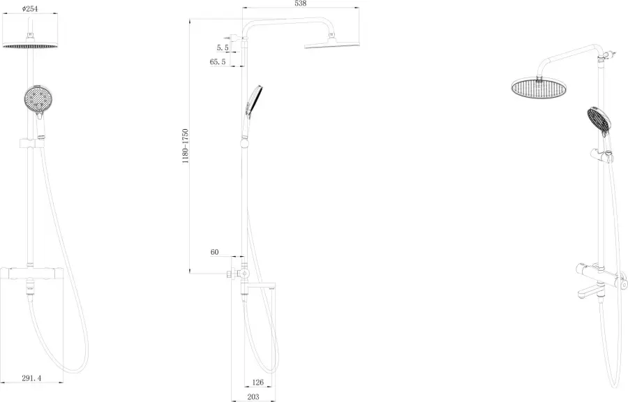 Душевая колонна FONTE на 3 потока с пов.изливом с термостатически смесителем, хром Душевая колонна FONTE на 3 потока с пов.изливом с термостатически смесителем, хром