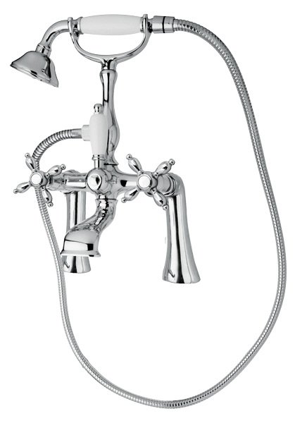 NOSTALGIA-PBV-03/24-Bi Смеситель на борт ванны с ручным душем Исполнение: Золото 24 карат Ручка ручного душа:Белая  NOSTALGIA-PBV-03/24-Bi Смеситель на борт ванны с ручным душем Исполнение: Золото 24 карат Ручка ручного душа:Белая