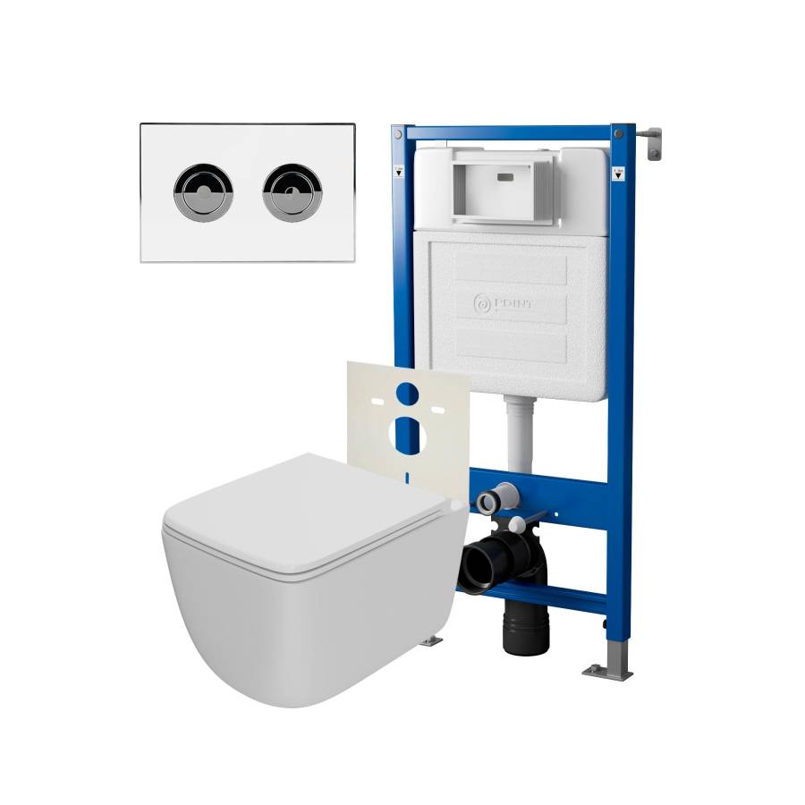 Сет: Система инсталляции пневматическая Point Элемент П для подвесного унитаза PN45121 + Клавиша смыва для пневматической инсталляции Point Венера, установка в стену, белый/хром, PN44072WC + Унитаз подвесной Point Меркурий безободковый, сиденье дюропласт  Сет: Система инсталляции пневматическая Point Элемент П для подвесного унитаза PN45121 + Клавиша смыва для пневматической инсталляции Point Венера, установка в стену, белый/хром, PN44072WC + Унитаз подвесной Point Меркурий безободковый, сиденье дюропласт