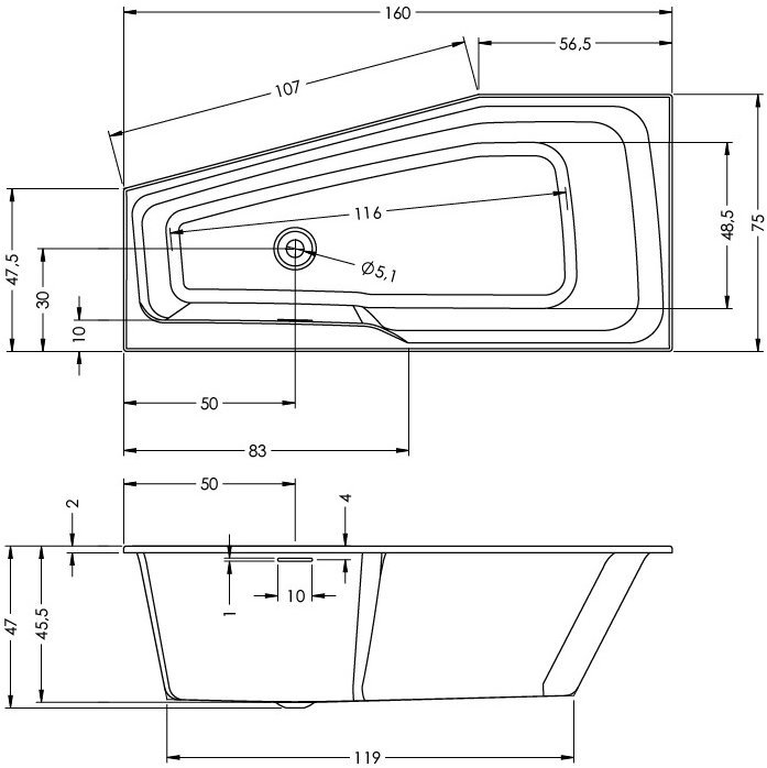 Акриловая ванна Riho Rething Space 160x75 R Акриловая ванна Riho Rething Space 160x75 R