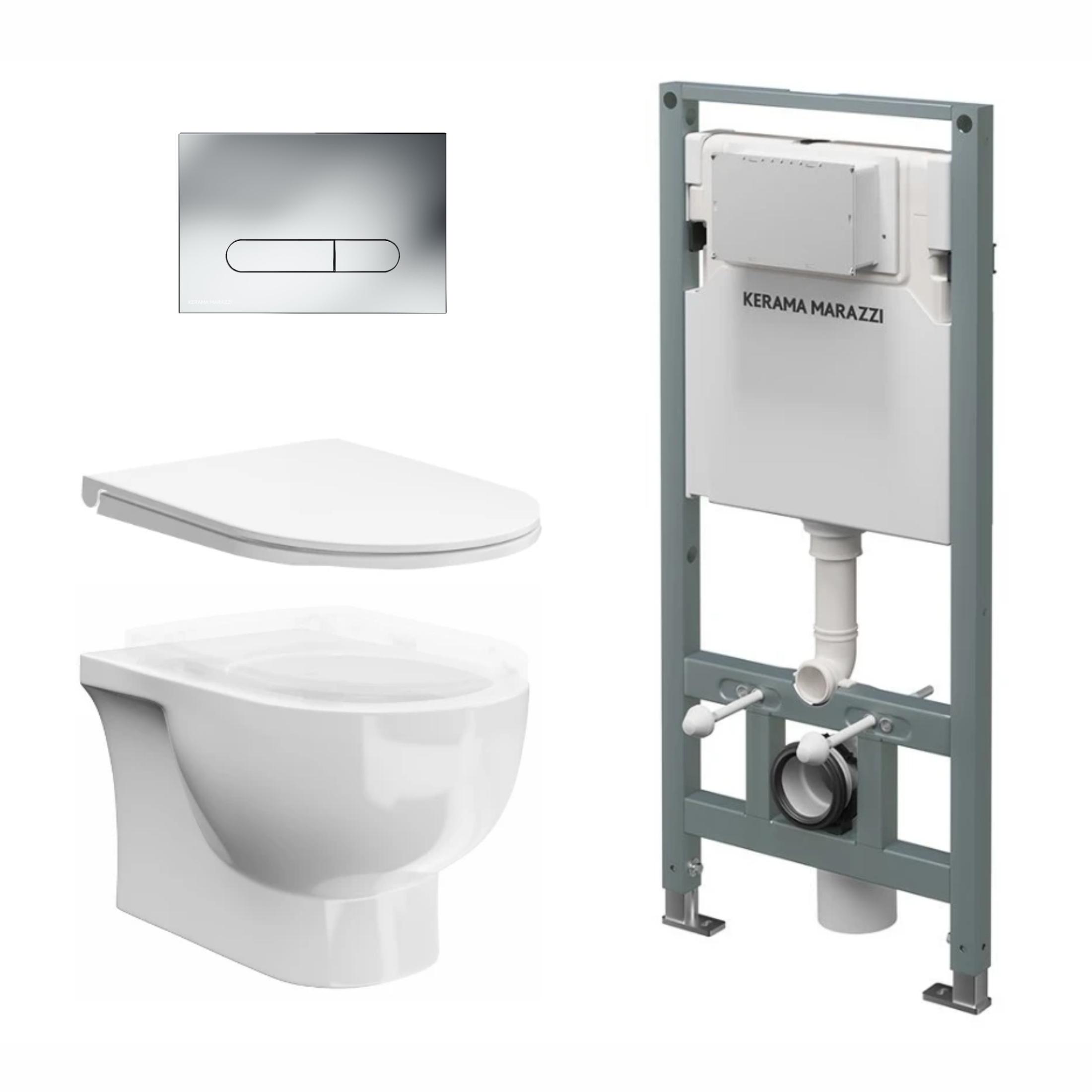 Комплект инсталляции с подвесным унитазом, кнопкой смыва и сиденьем Комплект инсталляции с подвесным унитазом, кнопкой смыва и сиденьем