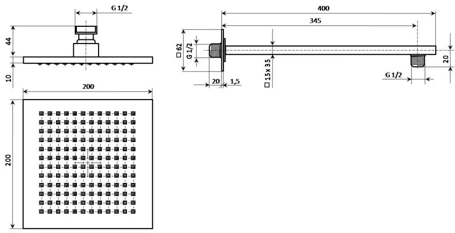 Рассеиватель FIORETTO для верхнего душа 200х200, комплект с держателем, хром Рассеиватель FIORETTO для верхнего душа 200х200, комплект с держателем, хром