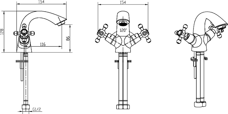 Смеситель для умывальника ROYAL CRYSTAL Black, золото_Комплект Смеситель для умывальника ROYAL CRYSTAL Black, золото_Комплект