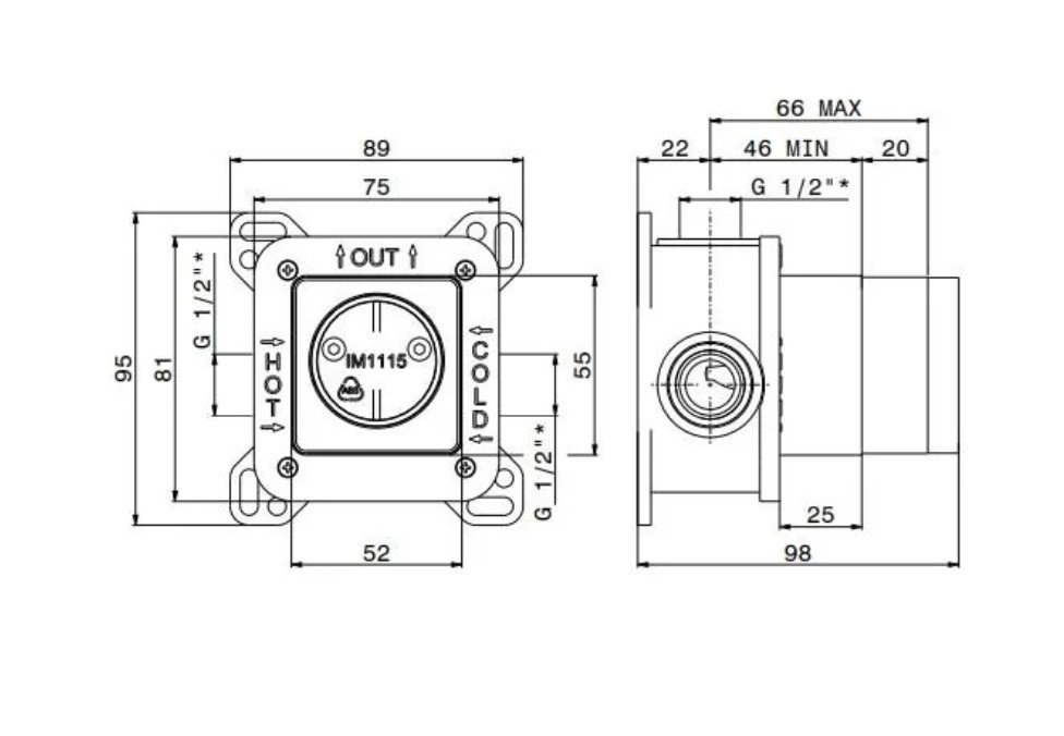 Универсальная внутренняя часть для механического смесителя на один поток для душа Универсальная внутренняя часть для механического смесителя на один поток для душа