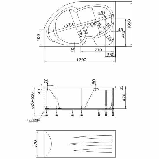 Акриловая ванна 1Marka Diana 160х100 левая на каркасе Акриловая ванна 1Marka Diana 160х100 левая на каркасе