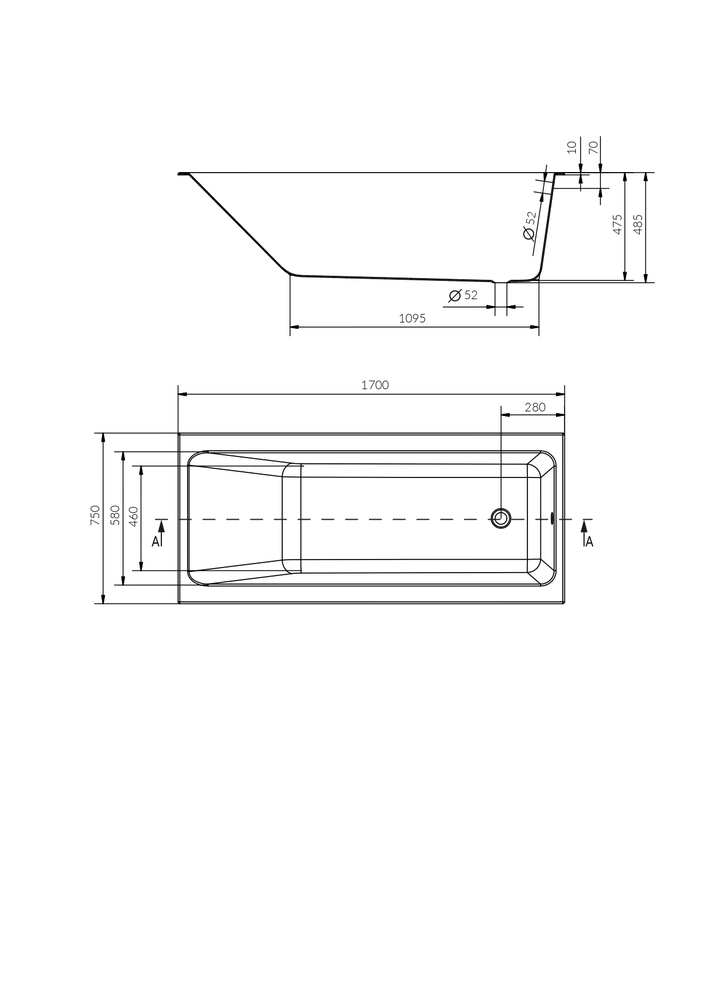 Ванна прямоугольная CREA 170x75 белый Ванна прямоугольная CREA 170x75 белый