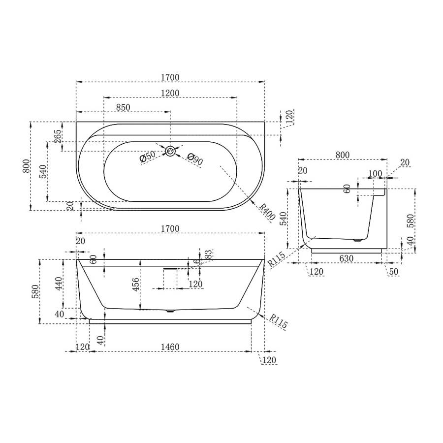 Ванна акриловая Vincea VBT-621B, 1700*800*580, цвет белый, слив-перелив в комплекте, белый Ванна акриловая Vincea VBT-621B, 1700*800*580, цвет белый, слив-перелив в комплекте, белый