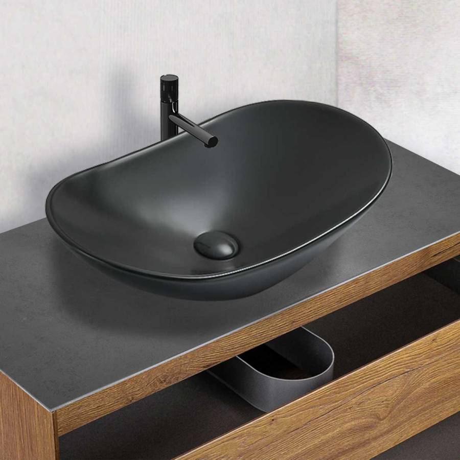 Раковина керамическая Vincea VBS-508MB, 615*360*155, накладная, цвет черный матовый  Раковина керамическая Vincea VBS-508MB, 615*360*155, накладная, цвет черный матовый