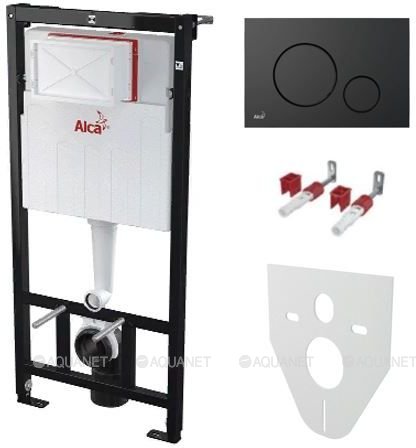 Инсталляция Alcaplast AM101/1120-4:1 RU M678-0001 для унитаза с Черной матовой клавишей смыва Инсталляция Alcaplast AM101/1120-4:1 RU M678-0001 для унитаза с Черной матовой клавишей смыва