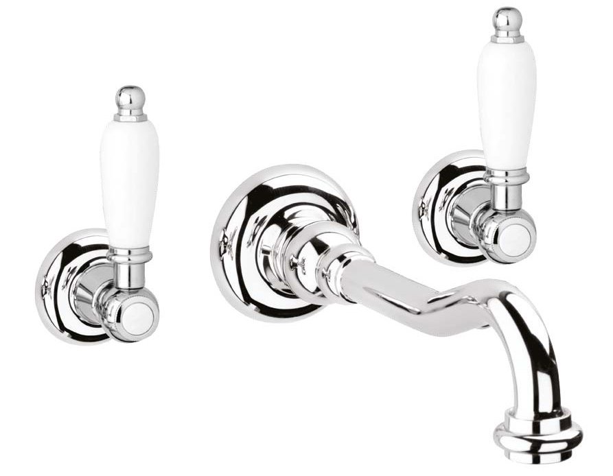 FIRST-BLS1-02-Bi Встраиваемый смеситель для раковины Исполнение: Бронза, Ручки: Белые  FIRST-BLS1-02-Bi Встраиваемый смеситель для раковины Исполнение: Бронза, Ручки: Белые