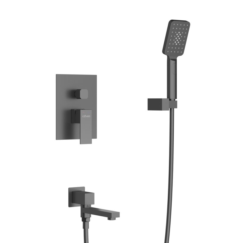 SLIDER-VDSET-GM Душевой комплект встраиваемый с изливом (смеситель, верхний душ, ручной душ со шлангом, излив, штуцер с держателем), оружейная сталь SLIDER-VDSET-GM Душевой комплект встраиваемый с изливом (смеситель, верхний душ, ручной душ со шлангом, излив, штуцер с держателем), оружейная сталь