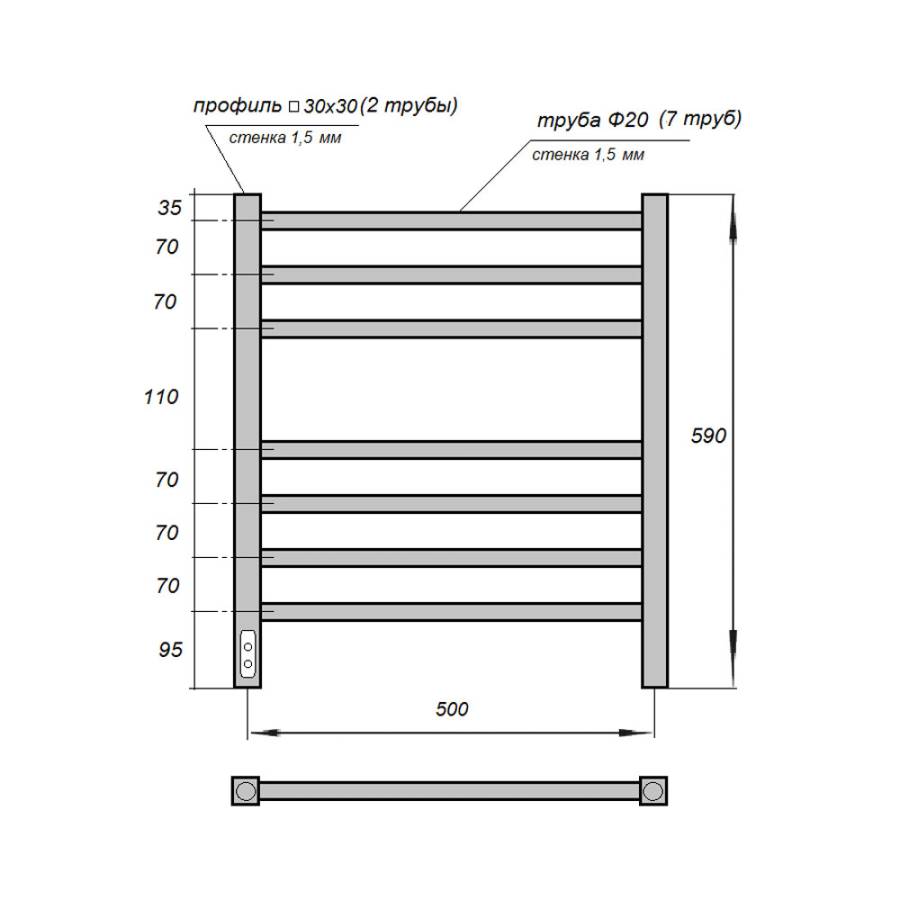 Полотенцесушитель электрический Point Веста PN70756W П7 500x600, диммер слева, белый Полотенцесушитель электрический Point Веста PN70756W П7 500x600, диммер слева, белый