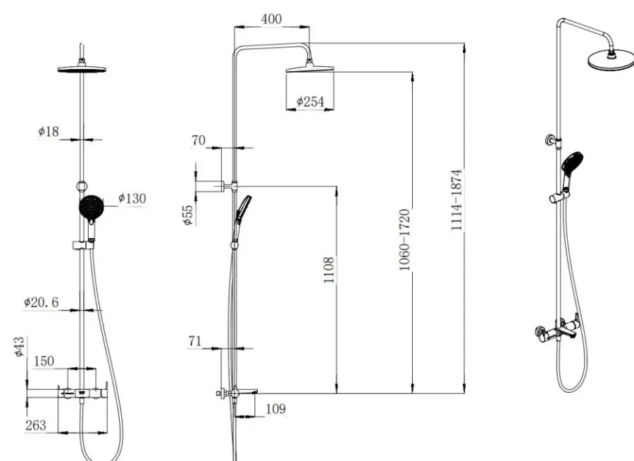 Душевая колонна FONTE на 3 потока с фиксированным изливом и механическим смесителем, черный матовый Душевая колонна FONTE на 3 потока с фиксированным изливом и механическим смесителем, черный матовый