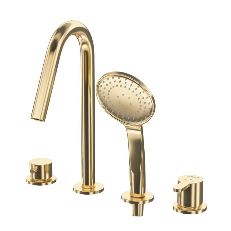 LEAF-BVDM4-PO Смеситель на борт ванны с выдвижным душем и переключателем Исполнение: GoldPVD  LEAF-BVDM4-PO Смеситель на борт ванны с выдвижным душем и переключателем Исполнение: GoldPVD