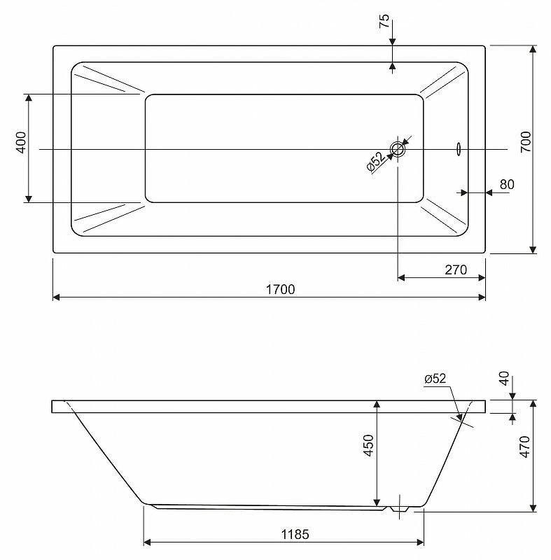 Акриловая ванна CEZARES PLANE SOLO-170-70-45-W37 Акриловая ванна CEZARES PLANE SOLO-170-70-45-W37