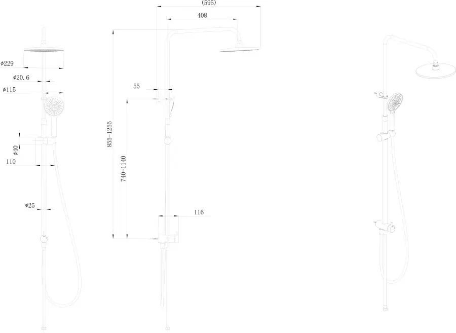 Душевая колонна круглая FONTE на 2 потока без смесителя, черный матовый Душевая колонна круглая FONTE на 2 потока без смесителя, черный матовый