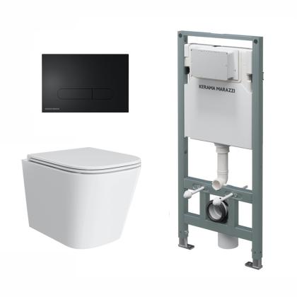 Комплект инсталляции с подвесным унитазом, черной кнопкой смыва Комплект инсталляции с подвесным унитазом, черной кнопкой смыва