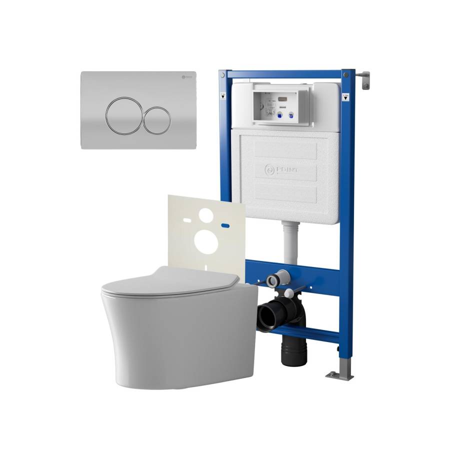 Сет: Система инсталляции Point Элемент для подвесного унитаза PN45120 + Клавиша смыва для инсталляции Point Виктория, цвет сатин/хром, PN44061SC + Унитаз подвесной Point Вега безободковый, сиденье микролифт PN41711 Сет: Система инсталляции Point Элемент для подвесного унитаза PN45120 + Клавиша смыва для инсталляции Point Виктория, цвет сатин/хром, PN44061SC + Унитаз подвесной Point Вега безободковый, сиденье микролифт PN41711