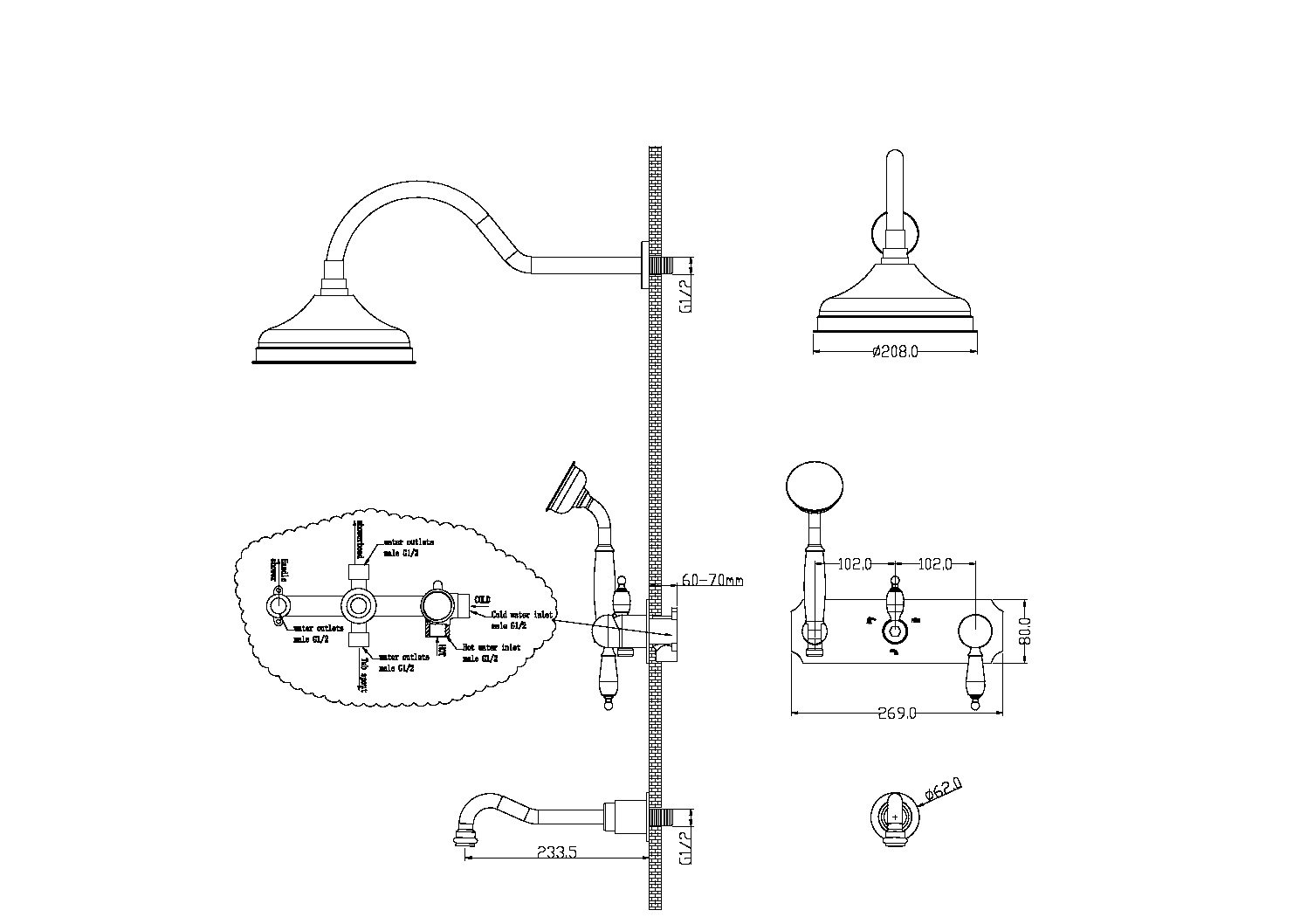 Смеситель для ванны, встроенный Tradizionale NERO Смеситель для ванны, встроенный Tradizionale NERO