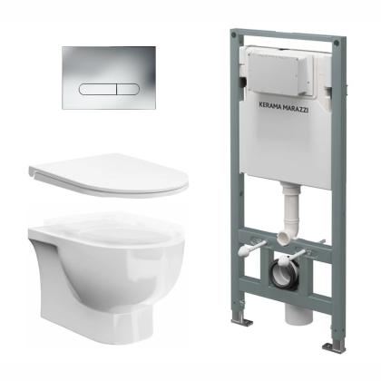 Комплект инсталляции с подвесным унитазом, кнопкой смыва и сиденьем Комплект инсталляции с подвесным унитазом, кнопкой смыва и сиденьем