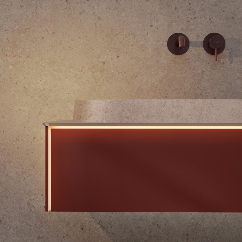 Смеситель для раковины ETERNA однорычажный настенный, без донного клапана, брашированная медь, pvd Смеситель для раковины ETERNA однорычажный настенный, без донного клапана, брашированная медь, pvd