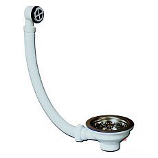 Выпуск для мойки "Элит" с круглым переливом 27 мм,нерж. решетка D= 63 мм (Wirquin для раковины)