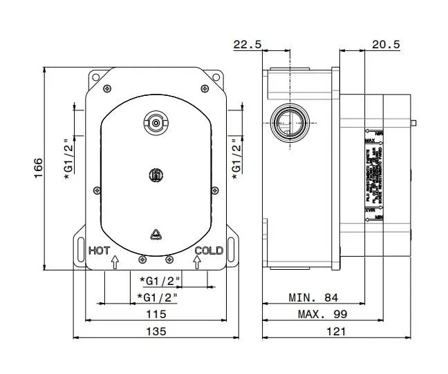 Универсальная внутренняя часть для термостатического смесителя на два потока для душа Универсальная внутренняя часть для термостатического смесителя на два потока для душа