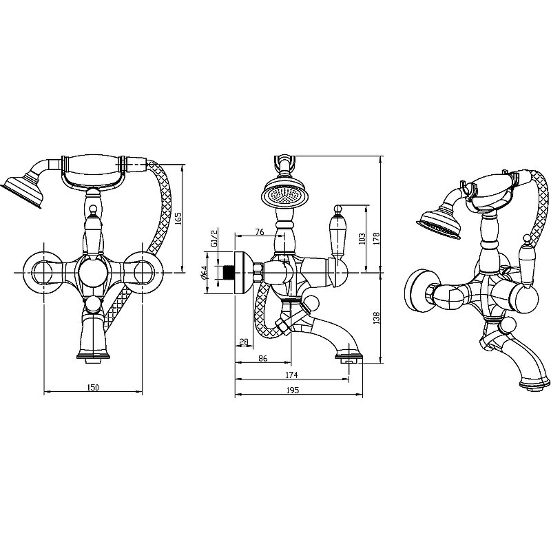 Смеситель для ванны (душевой комплект)_Комплект Смеситель для ванны (душевой комплект)_Комплект