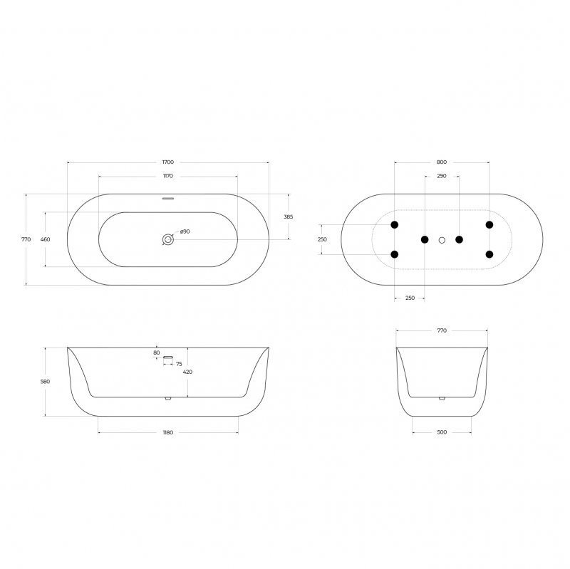 Акриловая ванна BELBAGNO BB706-1700-770 Акриловая ванна BELBAGNO BB706-1700-770