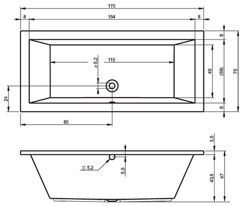 Акриловая ванна RIHO LUSSO 170-75 Акриловая ванна RIHO LUSSO 170-75