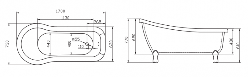 Акриловая ванна BELBAGNO BB20-1700 Акриловая ванна BELBAGNO BB20-1700