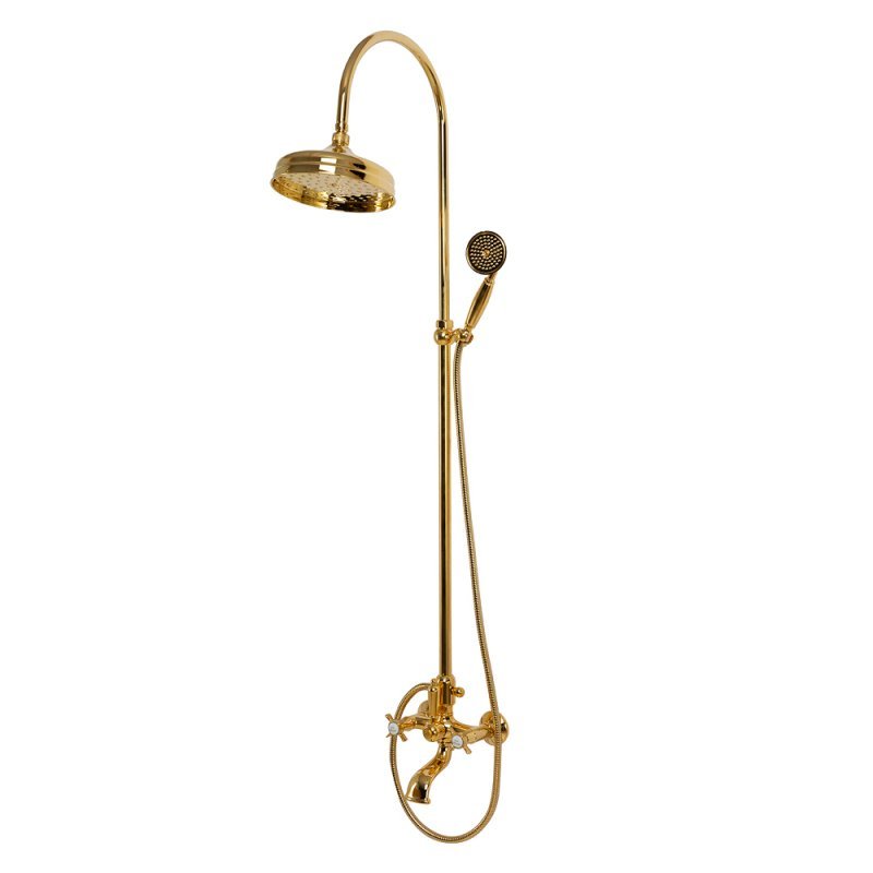 LORD-CVD-02-Bi Душевая стойка со смесителем для ванны, верхним и ручным душем, 20 см Исполнение: Бронза, Ручки: Белый  LORD-CVD-02-Bi Душевая стойка со смесителем для ванны, верхним и ручным душем, 20 см Исполнение: Бронза, Ручки: Белый