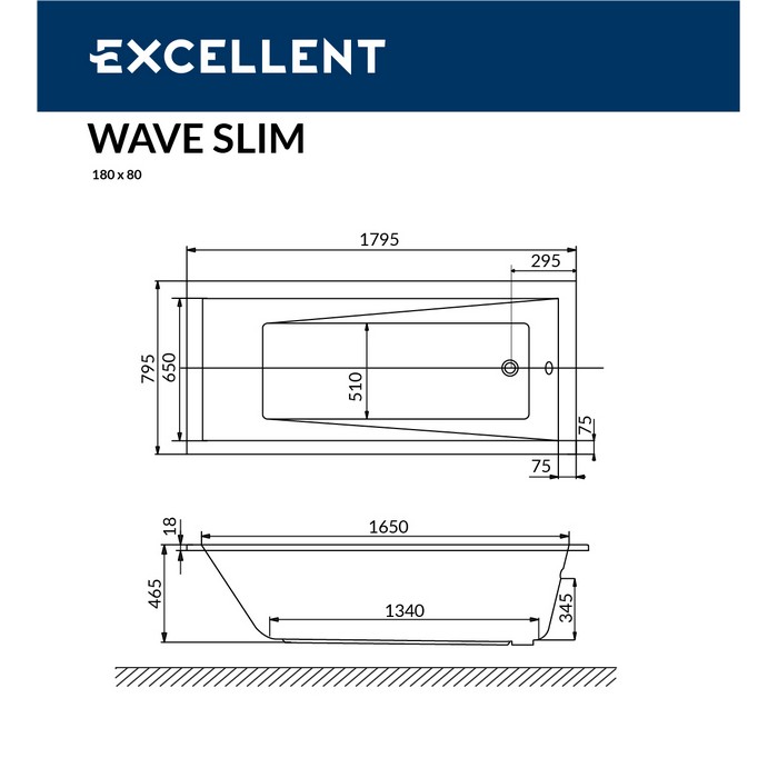 Ванна EXCELLENT Wave Slim 180x80  Ванна EXCELLENT Wave Slim 180x80