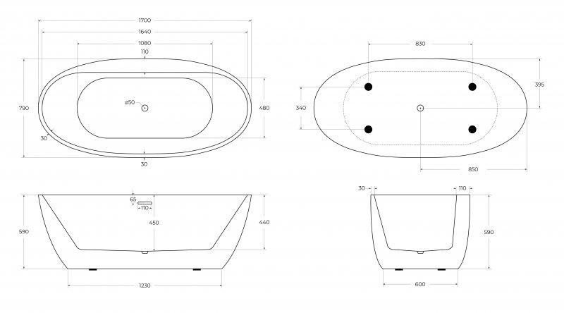 Акриловая ванна BELBAGNO BB404-1500-800 Акриловая ванна BELBAGNO BB404-1500-800