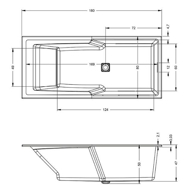 Акриловая ванна  STILL SHOWER 180x80 RIHO FALL Акриловая ванна  STILL SHOWER 180x80 RIHO FALL