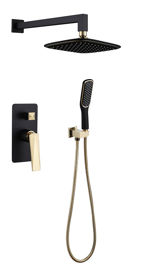 Смеситель встроенный + верхний душ + ручной душ ЧЕРНЫЙ+ЗОЛОТО Смеситель встроенный + верхний душ + ручной душ ЧЕРНЫЙ+ЗОЛОТО