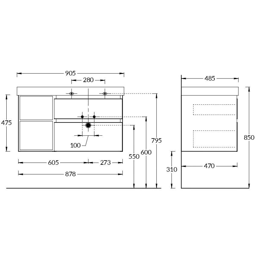 Тумба CUBO правая подвесная с ящиками 90, лимо матовая-древесная CU.90rh\LIM Тумба CUBO правая подвесная с ящиками 90, лимо матовая-древесная CU.90rh\LIM