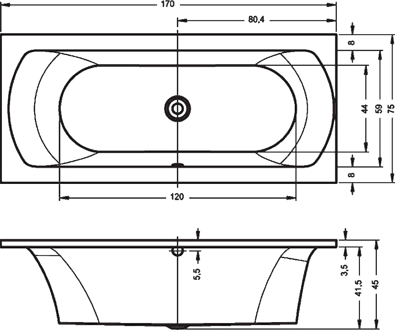 Акриловая ванна RIHO LIMA 170х75 см Акриловая ванна RIHO LIMA 170х75 см