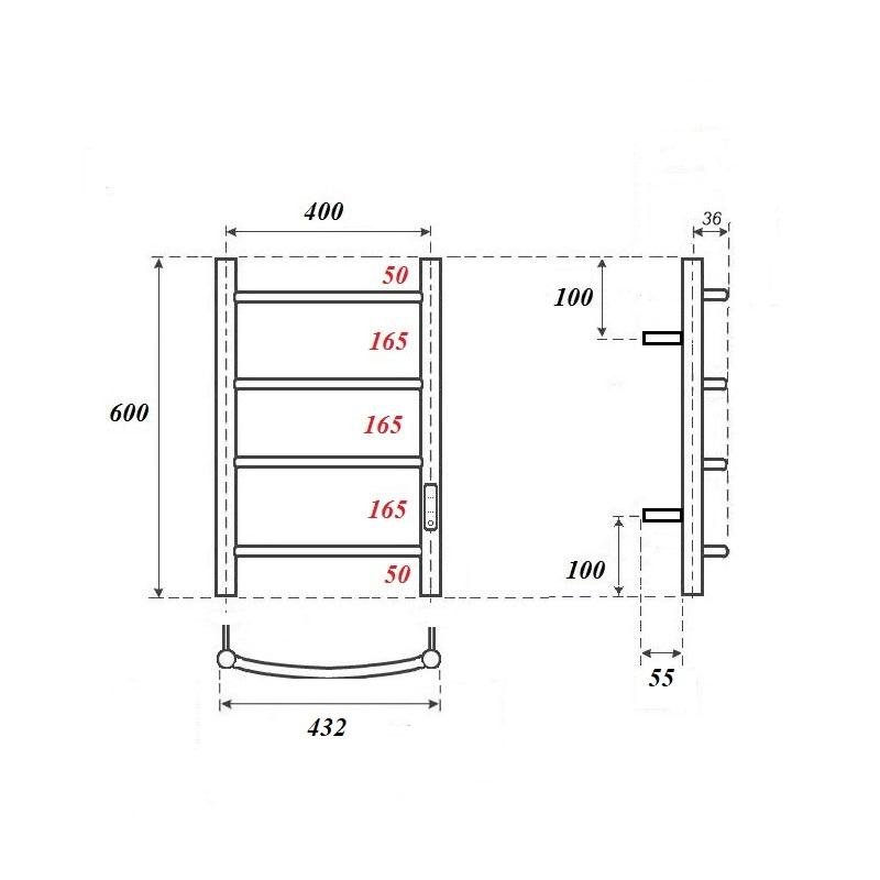 Полотенцесушитель электрический Point Афина PN04846B П4 400x600 диммер справа, черный Полотенцесушитель электрический Point Афина PN04846B П4 400x600 диммер справа, черный