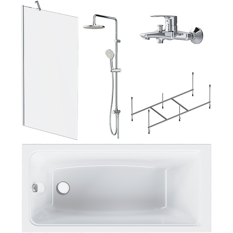 Акриловая ванна Gem 150x70 с каркасом и шторкой на б/в W90BS-D080-140CT+ДС Gem F0790000+F90A1000 Акриловая ванна Gem 150x70 с каркасом и шторкой на б/в W90BS-D080-140CT+ДС Gem F0790000+F90A1000