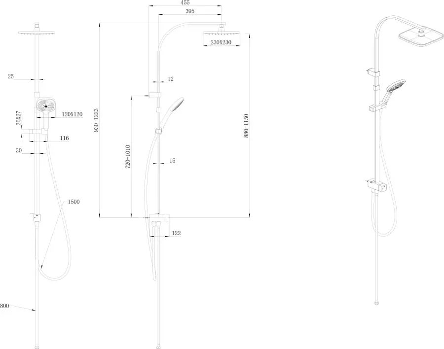 Душевая колонна квадратная FONTE на 2 потока без смесителя, черный матовый Душевая колонна квадратная FONTE на 2 потока без смесителя, черный матовый