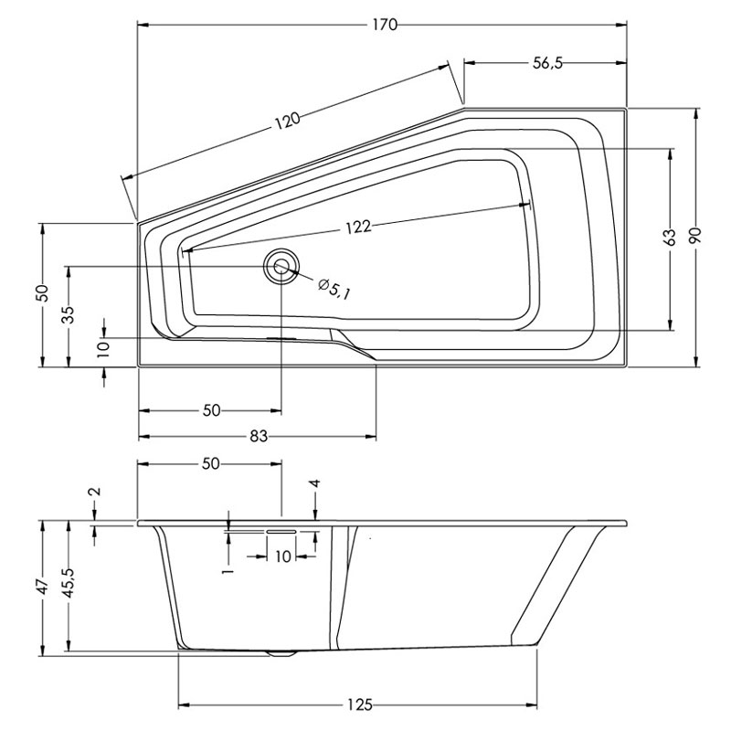 Акриловая ванна Riho Rething Space 170x90 L Акриловая ванна Riho Rething Space 170x90 L