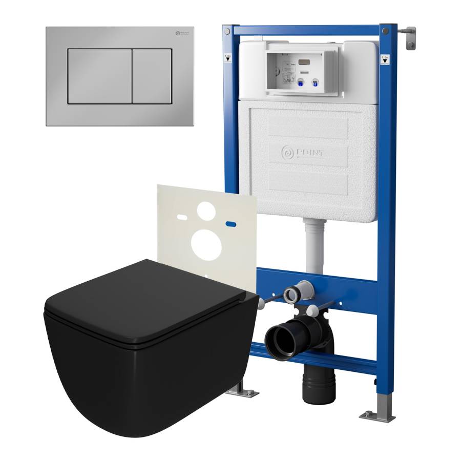 Сет: Система инсталляции Point Элемент для подвесного унитаза PN45120 + Клавиша смыва для инсталляции Point Ника, хром, PN44081C + Унитаз подвесной Point Меркурий безободковый сид.дюропласт микролифт быстросъем чёрн мат. PN41831BM Сет: Система инсталляции Point Элемент для подвесного унитаза PN45120 + Клавиша смыва для инсталляции Point Ника, хром, PN44081C + Унитаз подвесной Point Меркурий безободковый сид.дюропласт микролифт быстросъем чёрн мат. PN41831BM