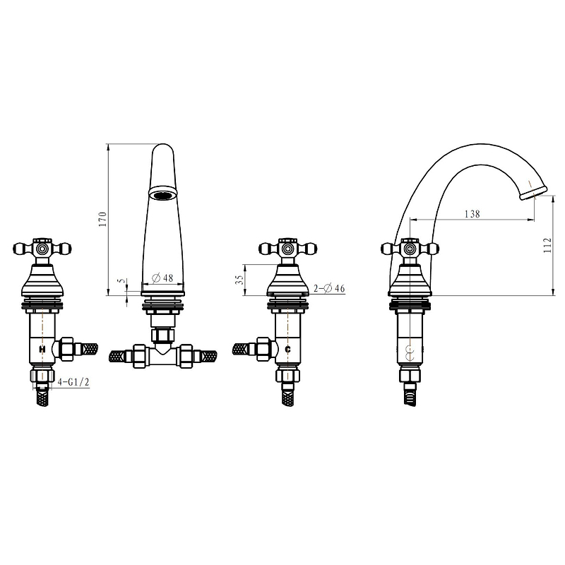 Смеситель для раковины на 3 отверстия_Комплект Смеситель для раковины на 3 отверстия_Комплект