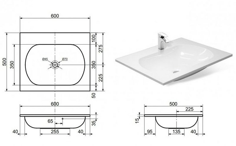 Раковина Эстет Милана 60 ФР-00000786, шт Раковина Эстет Милана 60 ФР-00000786, шт