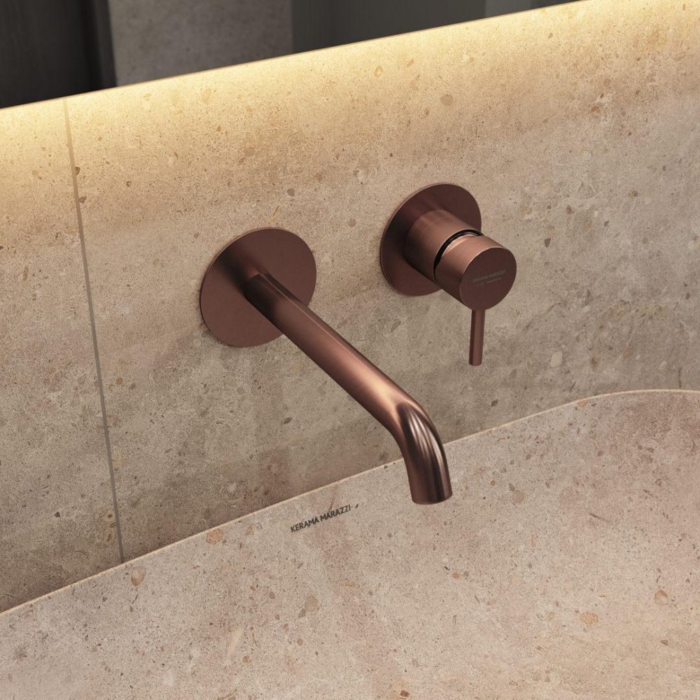 Смеситель для раковины ETERNA однорычажный настенный, без донного клапана, брашированная медь, pvd Смеситель для раковины ETERNA однорычажный настенный, без донного клапана, брашированная медь, pvd