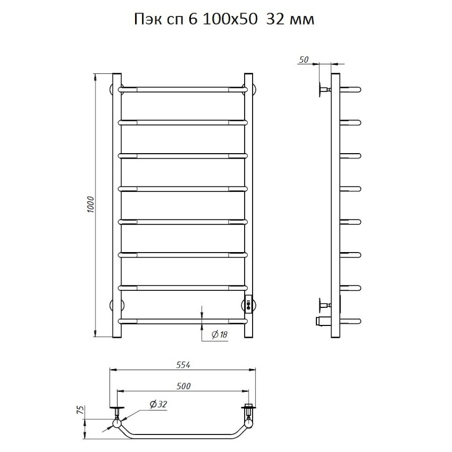 Полотенцесушитель Пэк сп 6 100х50 32 мм Полотенцесушитель Пэк сп 6 100х50 32 мм