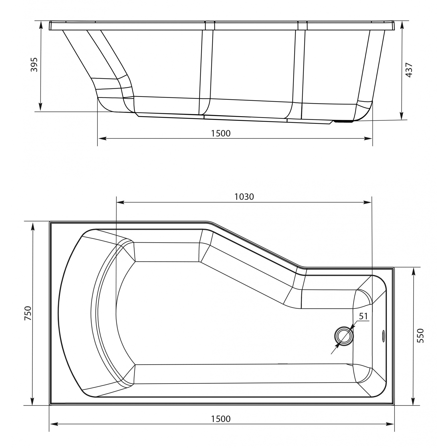Акриловая ванна 1Marka Convey 150х75 L 01кон1575л Акриловая ванна 1Marka Convey 150х75 L 01кон1575л