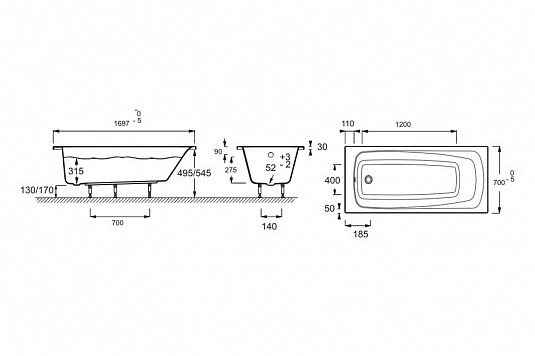 Акриловая ванна Jacob Delafon Patio E6812RU-01 170x70, шт Акриловая ванна Jacob Delafon Patio E6812RU-01 170x70, шт