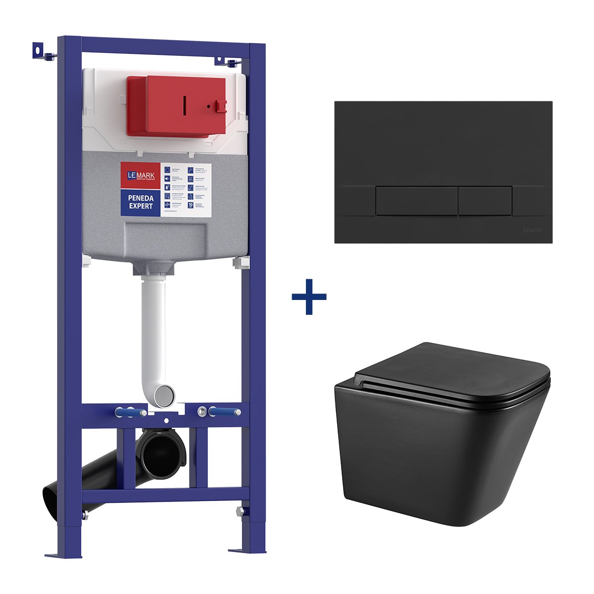 Комплект 3в1: Инсталляция Lemark PENEDA EXPERT для унитазов с кнопкой смыва BIT чёрный матовый + унитаз подвесной безободковый  FLOREX Торнадо чёрный матовый Комплект 3в1: Инсталляция Lemark PENEDA EXPERT для унитазов с кнопкой смыва BIT чёрный матовый + унитаз подвесной безободковый  FLOREX Торнадо чёрный матовый